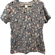 Scrub Star Gray White Black Winter Wonderland Penguin Short Sleeve Scrubs Top