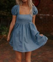 Design Denim Blue Mini Dress With Cut Out