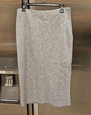 💕ST JOHN💕 Sequin Pencil Skirt ~ Metallic Silver 6 NWOT