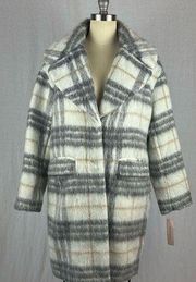 BCBGeneration Winter Plaid Peacoat Jacket in White & Grey