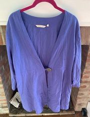 Soft Surroundings Large Light Purple 100% Cotton Top Buttoned at Waist