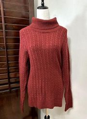 Olivia Sky Womens Pullover Sweater Brown Mock Neck Cable Knit Stretch L New