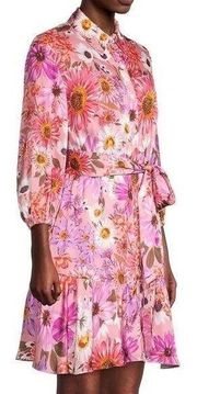 Rachel Parcell Fit & Flare Tiered Hem Shirt Dress- Floral- Pink Multi -10