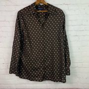 Jones New York brown white polka dot long sleeve button down shirt blouse 1X