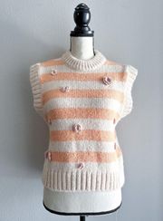 Stripped Floral Knitted Sweater Vest