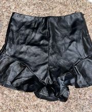 Misguided black leather ruffle high waisted shorts!! 