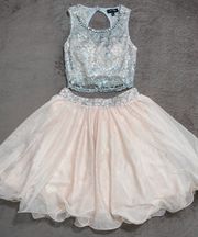 - Baby Pink & Silver Two Piece Sequins Crop Chiffon Style Bottom