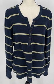 Market & Spruce Aubree Pullover Sweater Womens Large Striped Navy Blue/Green