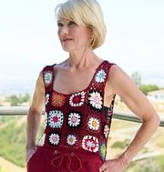 Comfy And Ready Carly Crotchet Tank in Burgundy