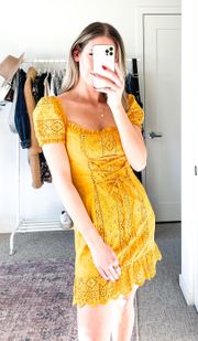 Revolve  Lana Mustard Yellow Eyelet Mini Dress