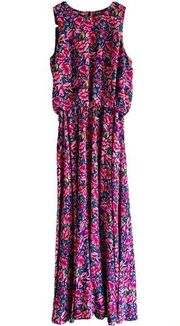 VTG Adrianna Papell Maxi Dress Petites Floral Blouson Tropical 100% Silk Pink 4