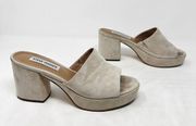 [Steve Madden] Tan Relax Suede Leather Chunky Heel Open Toe Platform Mules 6.5