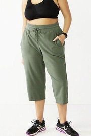 Womens Capri Pants Esta Olive Mid Rise Straight Leg Woven Drawstring 4X