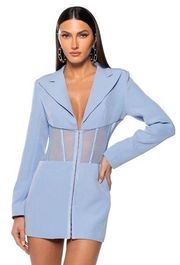 Akira Light Blue Skies Corset Sheer Panels Blazer Mini Dress Plunge Neck Size XL