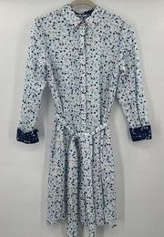 Foxcroft NYC Rocca Non-Iron Blue Breeze Watercolor Polka Dots Dress Size 8