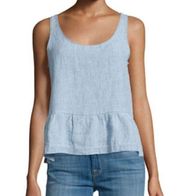 J Brand Liat Sleeveless Linen Peplum Top, Scenario blue size medium