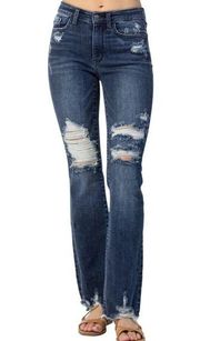 Judy Blue Women's Mid-Rise Contrast Destroyed Slim Bootcut Jeans SIZE 15/32.