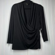 Melissa Paige Women's Black Long Sleeve V-Neck Wrap Blouse Top Size XL
