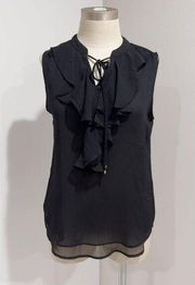 Tommy Hilfiger Women's Black Sleeveless Ruffled Blouse Top Size S