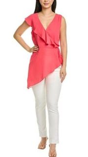 BCBGMaxAzria Coral Pink Asymmetric Peplum Wrap Top Size Small NWT