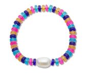 NWT Lele Sadoughi Camilo Beaded Stretch Bracelet in Riviera Rainbow Blue Pink