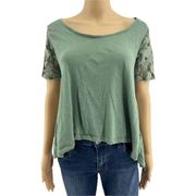 Threads 4 Thought (M) Green Short Lace Sleeve Organic Cotton Tee Shirt