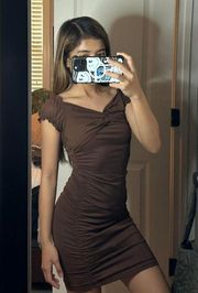 Romwe Brown Twist Front Frill Bodycon Dress