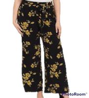 Black Yellow Floral Stretch Knit Wide Leg Pants 1X