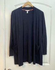 Isaac Mizrahi Live Navy Open Front Cardigan Sweater, Size Medium