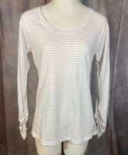 CALIA By Carrie Underwood White Long Sleeve Stripped Fitted T-Shirt- Size Large