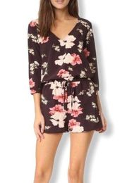 Cupcakes & Cashmere Juliette Brown Floral Romper V Neck size Large