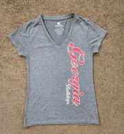 Grey V-Neck Georgia Bulldogs Tee Shirt, Women's Small