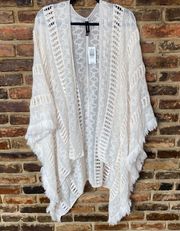 NWT Torrid Ivory Open Knit Fringe Sweater Ruana Women's One Size