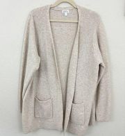 Market & Spruce Women's Neutral Open Front Knit Ribbed Cardigan Oatmeal Size 3X