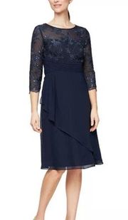 NWT Alex Evenings Navy Embroidered Cocktail & Party Dress Sz 16