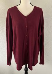 Vintage  Maroon Button Down Oversized Grandma Cardigan Size XL