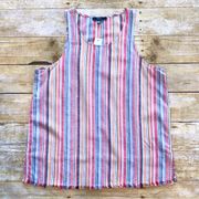 NWT DREW Red Rainbow Linen Raw Edge Tank Top