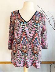 Everly colorful geometric pattern v-neck cutout back blouse Size Small