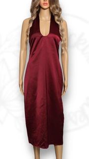 Jason Wu Satin Halter Slip Dress Midi Sheath in Deep Dark Red Size M