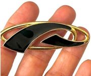 Trifari black and gold tone oval vintage  brooch