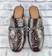 Patricia Nash Tilly Mules Womens 9 M Multi Color Brown Tooled Leather Block Heel