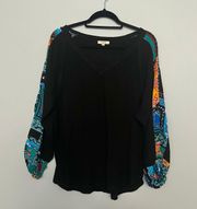 America Black Vneck Sweater With Colorful Sleeves