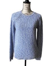 United Colors of Benetton Blue White Marled Round Neck Sweater Unisex Medium