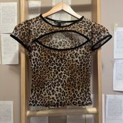 Sexy and Trendy Leopard Print Cropped Top with Front Chest Cutout