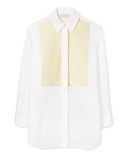 Tory Burch pleated front white button down shirt