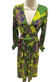 The Moon  maxi wrap green floral satin silky like long sleeve dress