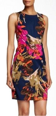 Navy Floral Kurdson Dress Sheath Sleeveless Cocktail Dress Size 4