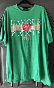 AX Paris Graphic T Shirt Top L’amore Paris Size XXL26 Glitter Green Over…