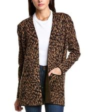 J. MCLAUGHLIN Jacqueline Cardigan 100% Merino Wool Animal Print Open Front Small