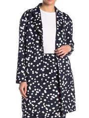 T Tahari Navy Blue White Polka Dot Print Scuba Knit Jacket Coat - Size Small / S